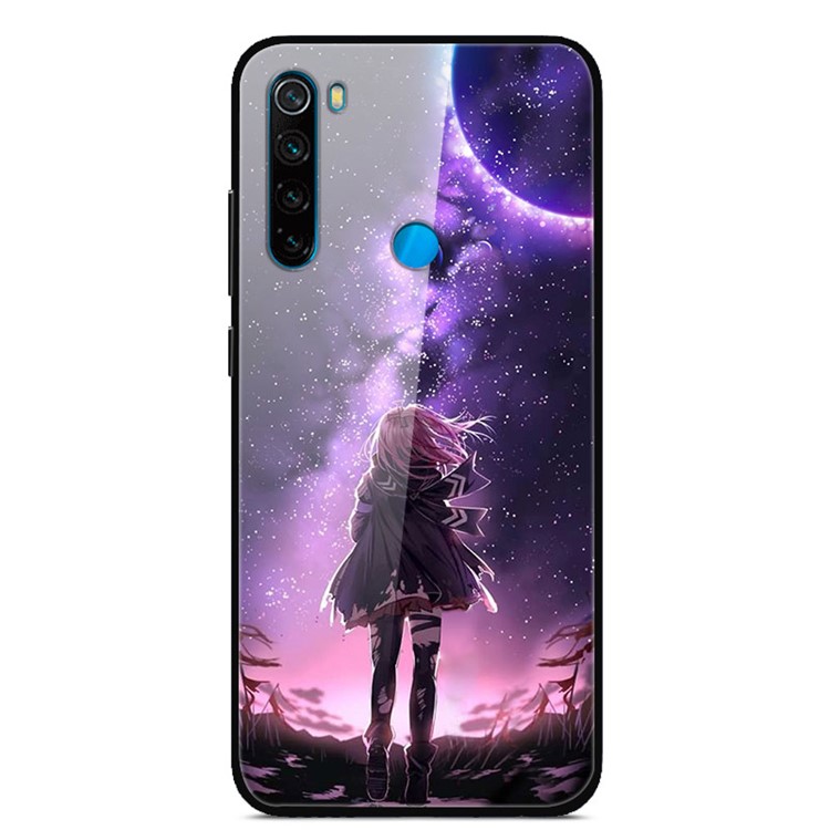 Dazzle Printing Style Glass+TPU+PC Phone Cover Protective Shell for Xiaomi Redmi Note 8 - Stars and Girl-1