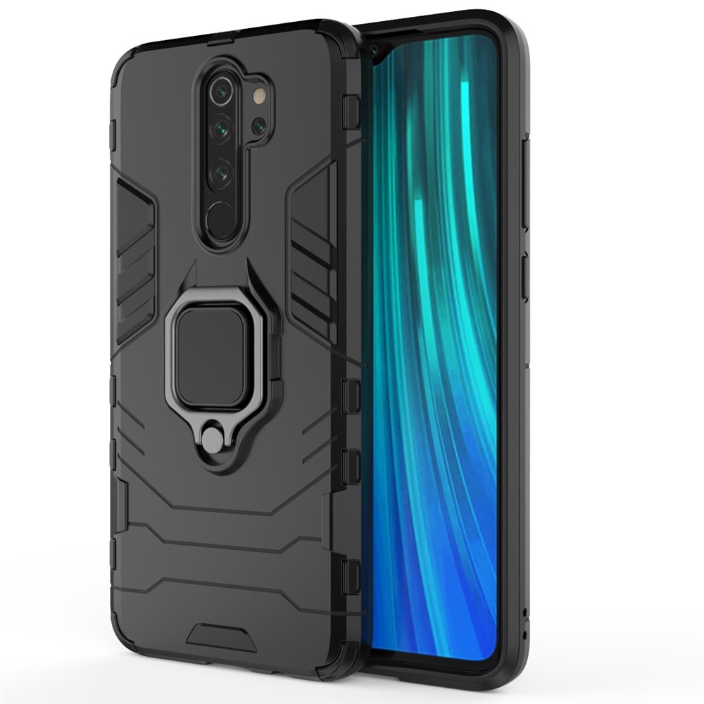 Caso Híbrido de Plástico + TPU Con Kickstand Para Xiaomi Redmi Note 8 Pro - Negro