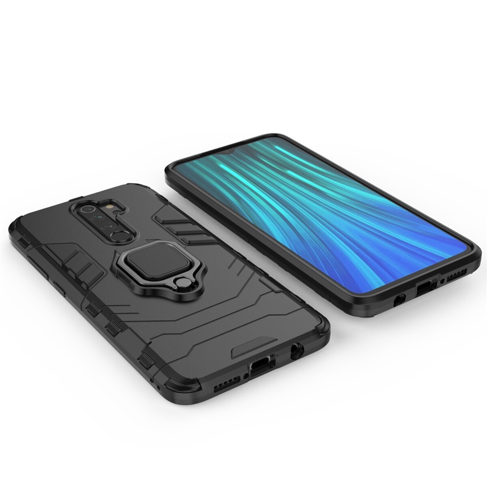 Caso Híbrido de Plástico + TPU Con Kickstand Para Xiaomi Redmi Note 8 Pro - Negro