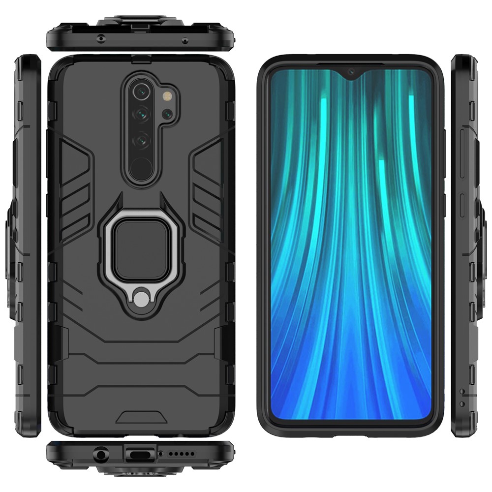 Case Híbrida de Plástico + TPU Com Kickstand Para Xiaomi Redmi Note 8 Pro - Preto