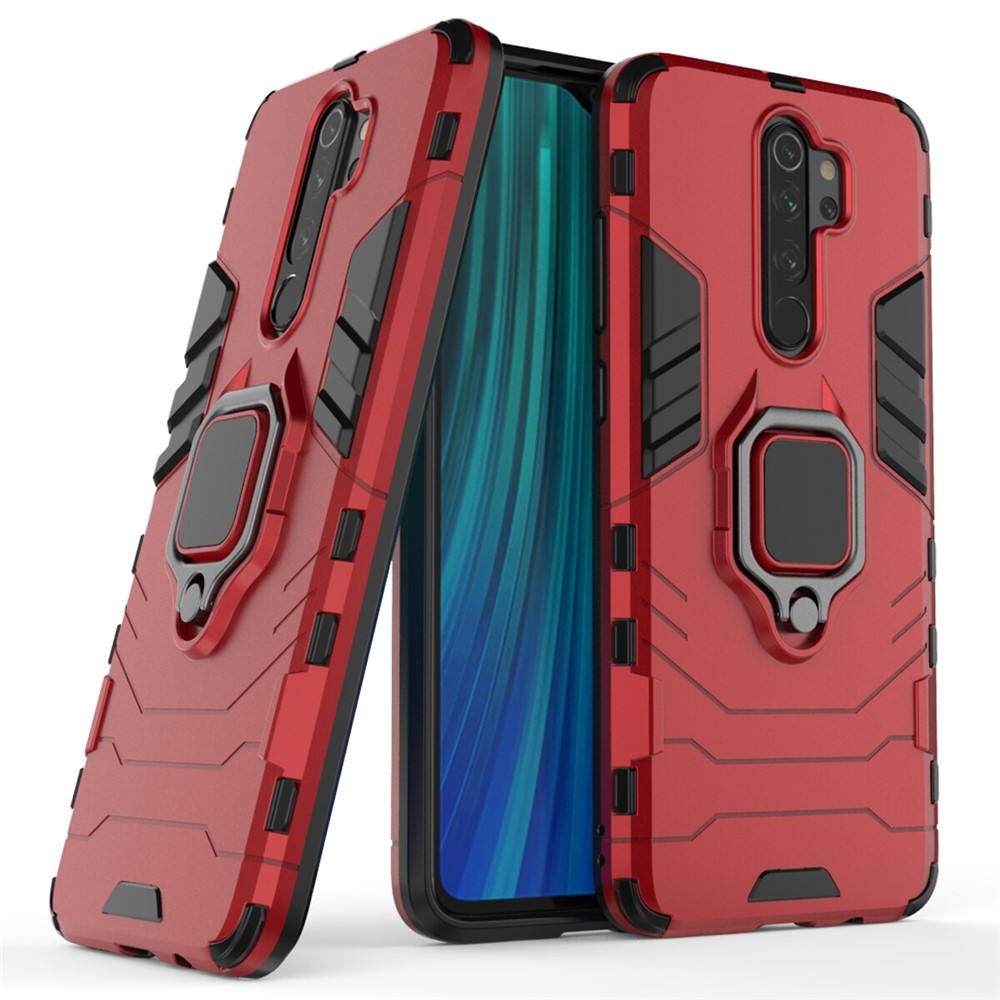 Caja De Plástico + Híbrido TPU Con Pie De Apoyo Para Xiaomi Redmi Nota 8 Pro - Rojo-1