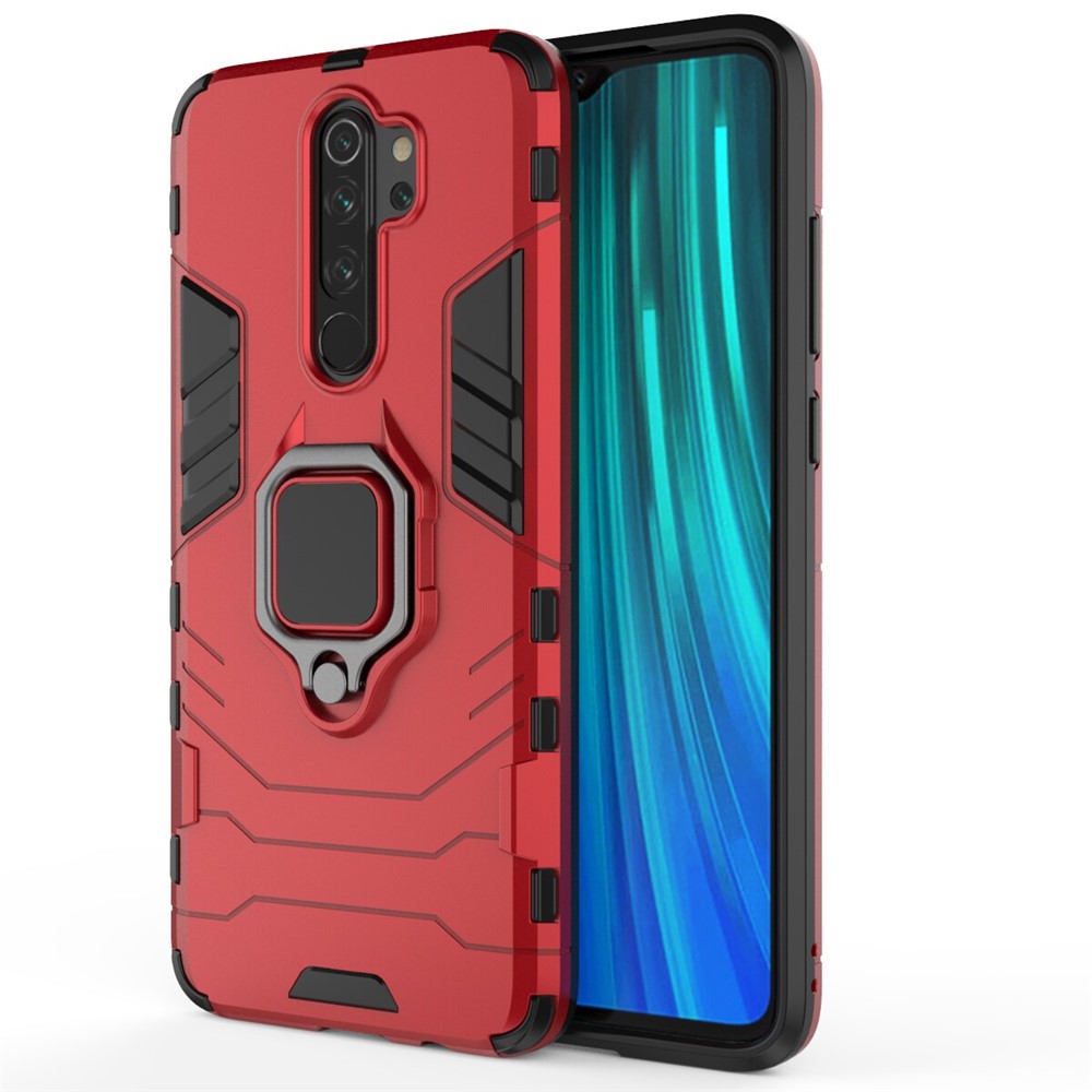 Custodia Ibrida in Plastica + TPU Con Cavalletto Per Xiaomi Redmi Note 8 Pro - Rosso-2