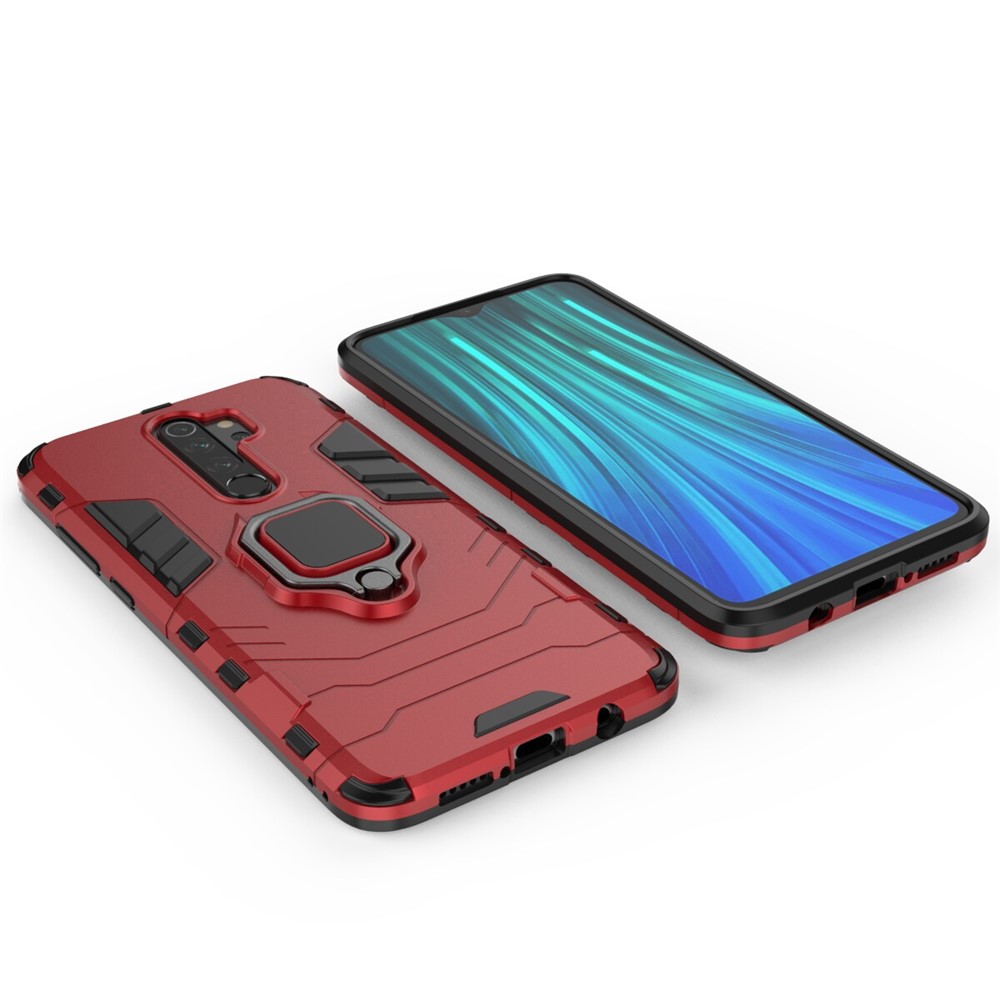 Custodia Ibrida in Plastica + TPU Con Cavalletto Per Xiaomi Redmi Note 8 Pro - Rosso-3