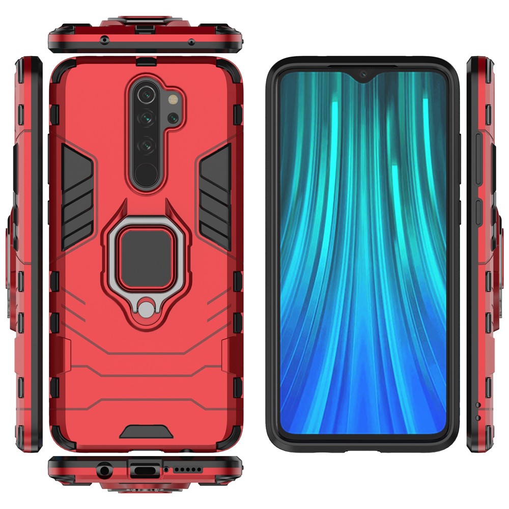 Custodia Ibrida in Plastica + TPU Con Cavalletto Per Xiaomi Redmi Note 8 Pro - Rosso-5