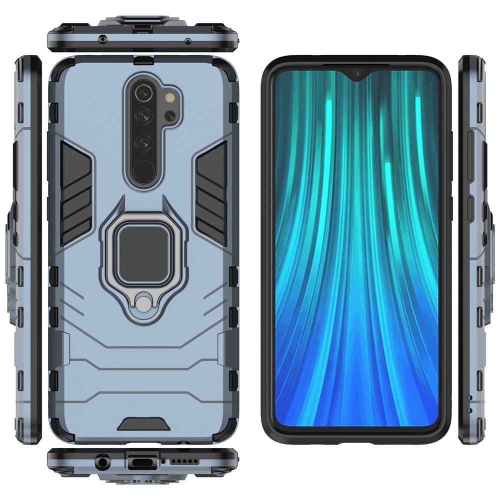 Custodia Ibrida in Plastica + TPU Con Cavalletto Per Xiaomi Redmi Note 8 Pro - Blu-5