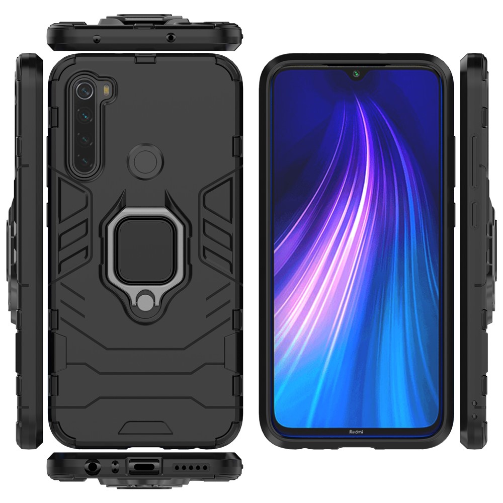 Plastic + TPU Hybrid Case with Kickstand for Xiaomi Redmi Note 8 - Black-8