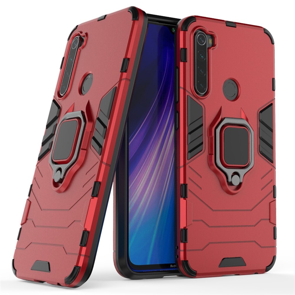 Plastic + TPU Hybrid Case with Kickstand for Xiaomi Redmi Note 8 - Red-1