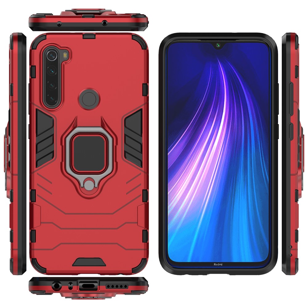 Plastic + TPU Hybrid Case with Kickstand for Xiaomi Redmi Note 8 - Red-5