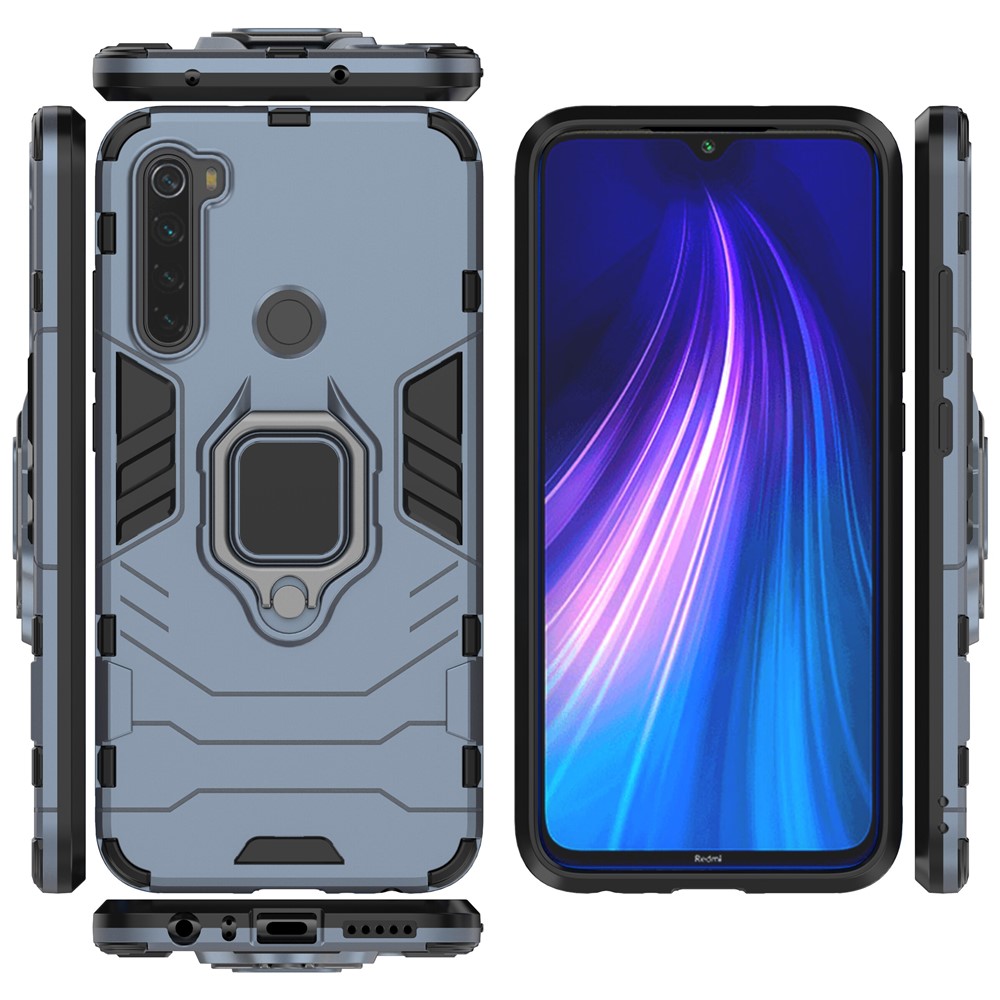 Custodia Ibrida in Plastica + TPU Con Cavalletto Per Xiaomi Redmi Note 8 - Blu-5