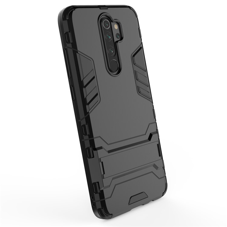 Caixa Combinada de Plástico + Tpu Com Kickstand Para Xiaomi Redmi Note 8 Pro - Preto