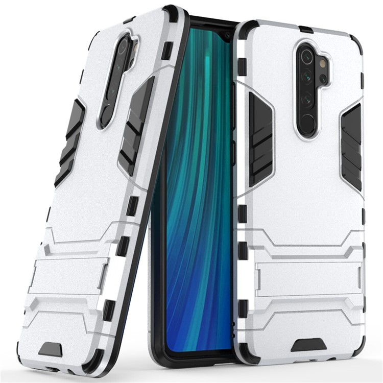 Plastic + TPU Combo Case with Kickstand for Xiaomi Redmi Note 8 Pro - Silver-1