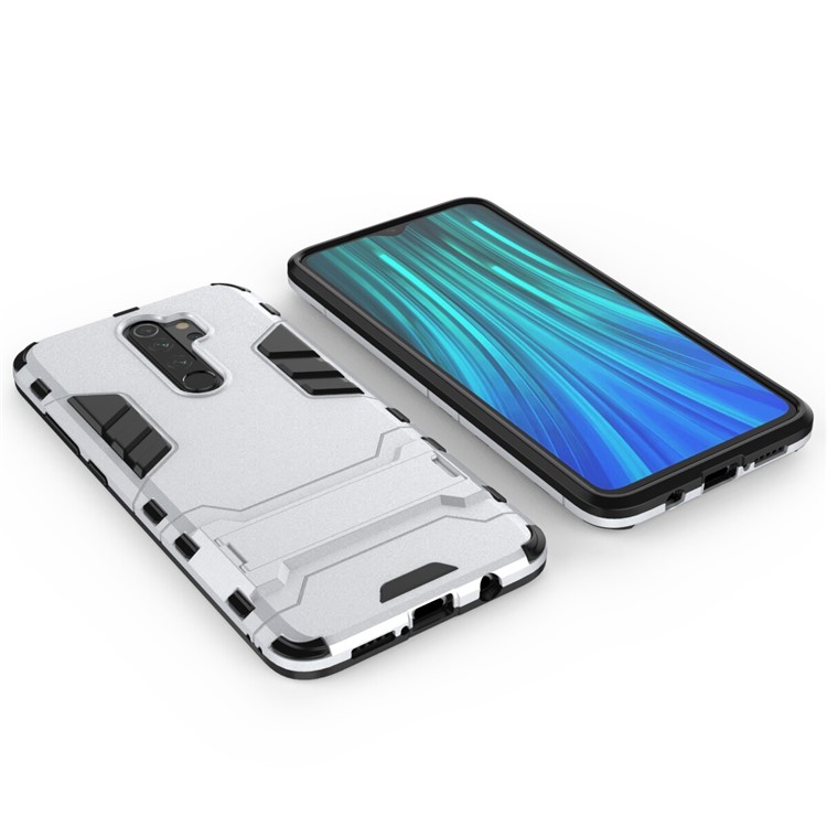 Plastic + TPU Combo Case with Kickstand for Xiaomi Redmi Note 8 Pro - Silver-3