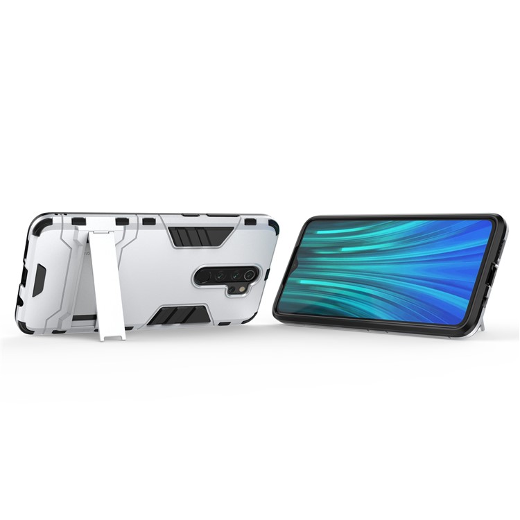 Plastic + TPU Combo Case with Kickstand for Xiaomi Redmi Note 8 Pro - Silver-4