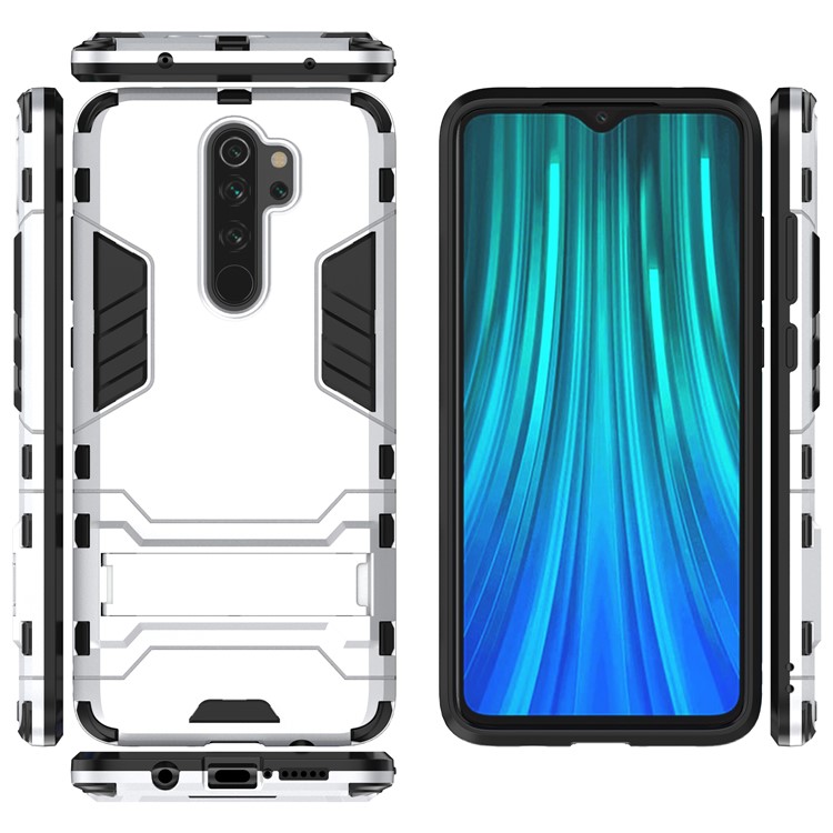 Plastic + TPU Combo Case with Kickstand for Xiaomi Redmi Note 8 Pro - Silver-5