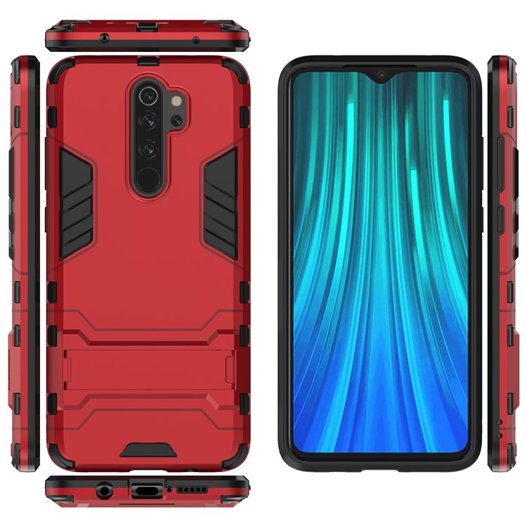 Custodia Combo in Plastica + TPU Con Cavalletto Per Xiaomi Redmi Note 8 Pro - Rosso-5