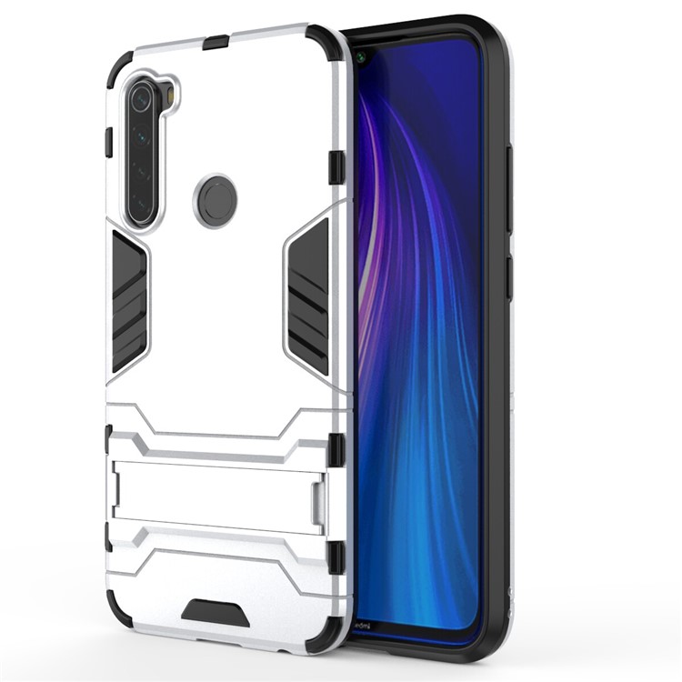 Plastic + TPU Hybrid Case with Kickstand for Xiaomi Redmi Note 8 - Silver-2