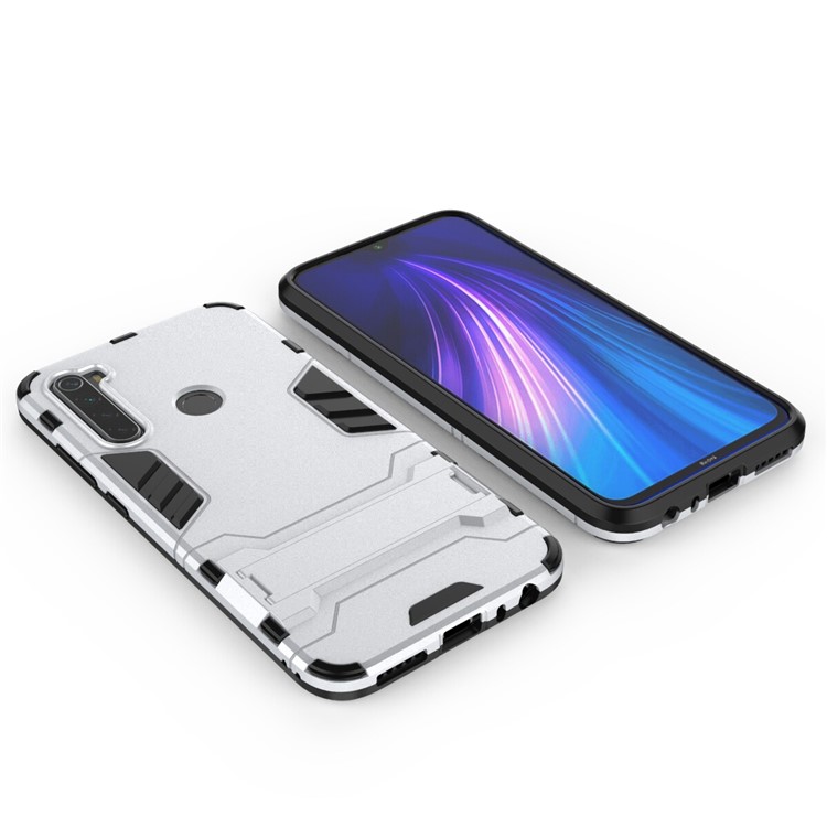 Plastic + TPU Hybrid Case with Kickstand for Xiaomi Redmi Note 8 - Silver-3