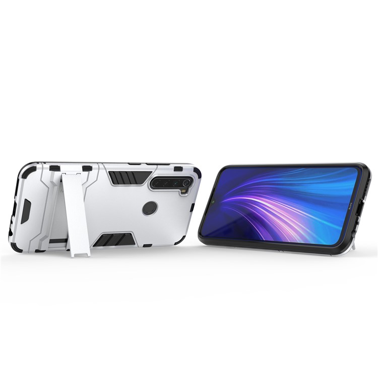 Plastic + TPU Hybrid Case with Kickstand for Xiaomi Redmi Note 8 - Silver-4