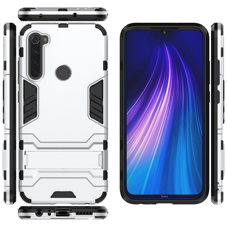 Plastic + TPU Hybrid Case with Kickstand for Xiaomi Redmi Note 8 - Silver-5