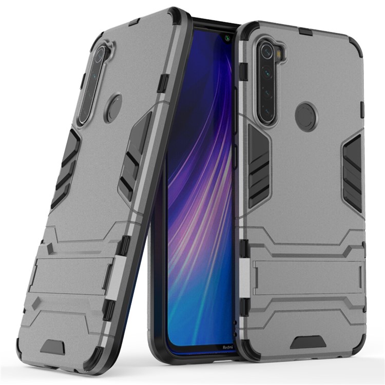 TPU Ibrido Plastica + Con Cavalletto Per Xiaomi Redmi Nota 8 - Grigio-1