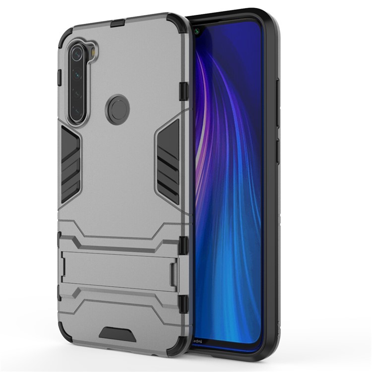 TPU Ibrido Plastica + Con Cavalletto Per Xiaomi Redmi Nota 8 - Grigio-2