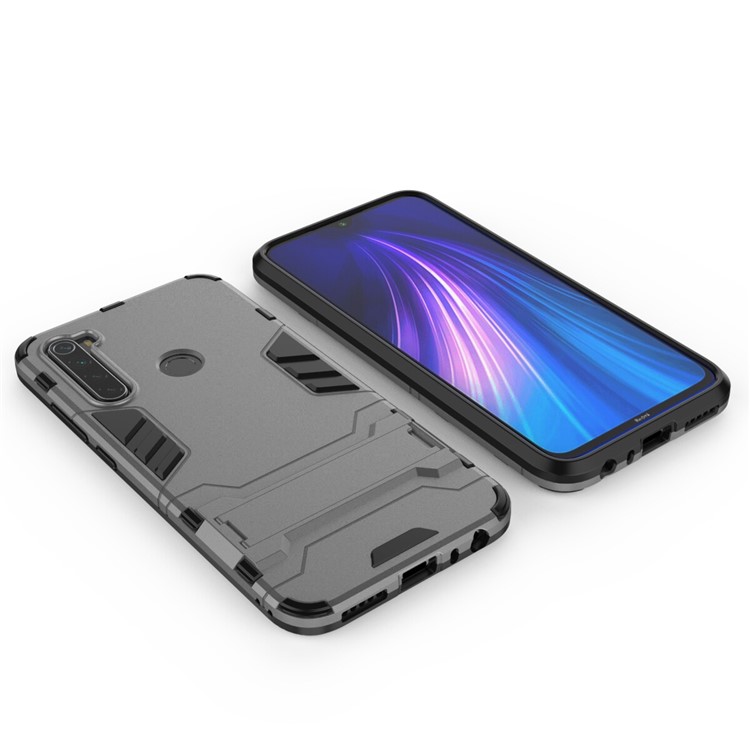 TPU Ibrido Plastica + Con Cavalletto Per Xiaomi Redmi Nota 8 - Grigio-3