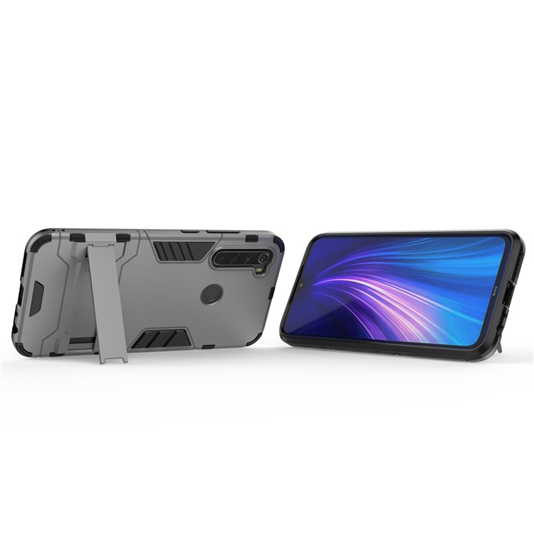 TPU Ibrido Plastica + Con Cavalletto Per Xiaomi Redmi Nota 8 - Grigio-4