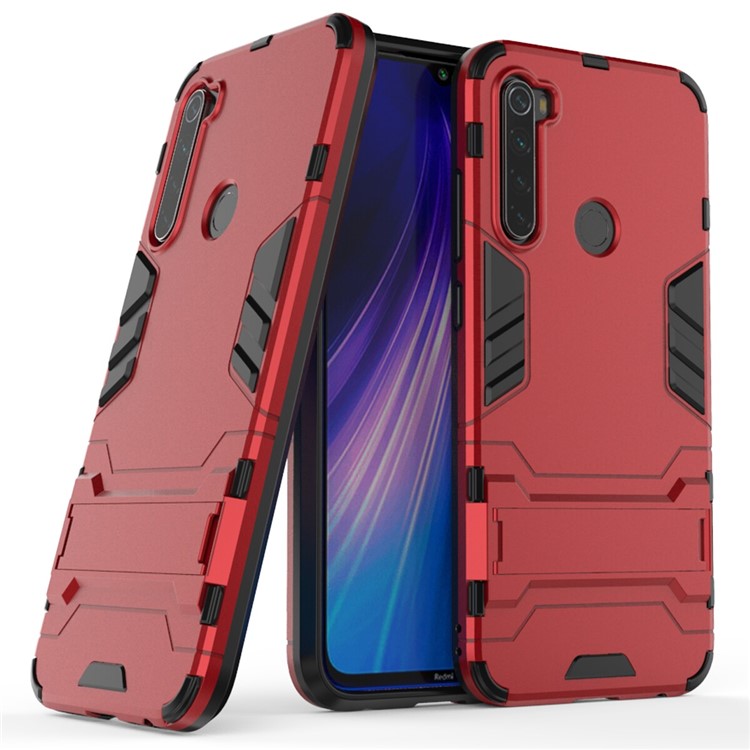 Plastic + TPU Hybrid Case with Kickstand for Xiaomi Redmi Note 8 - Red-1