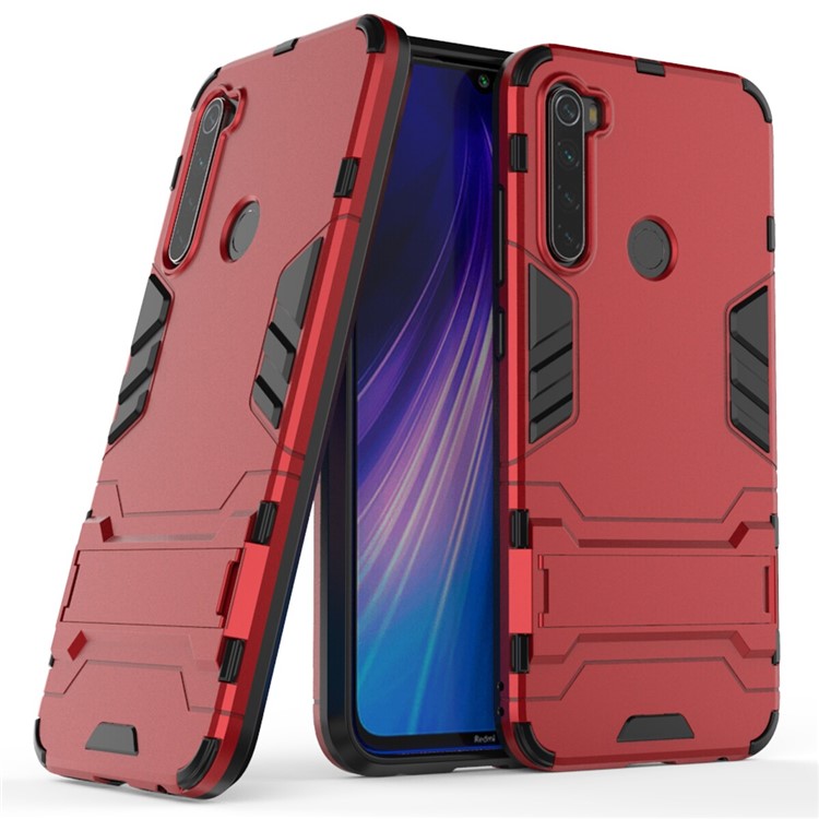 Caso Híbrido de Plástico + TPU Con Kickstand Para Xiaomi Redmi Note 8 - Rojo