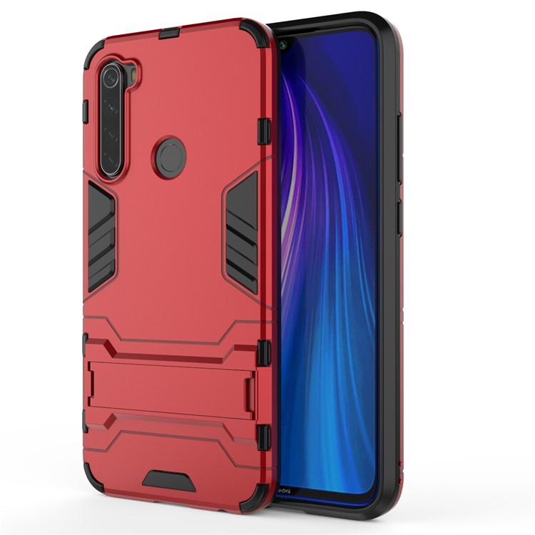 Caixa Híbrida de Plástico + TPU Com Kickstand Para Xiaomi Redmi Nota 8 - Vermelho