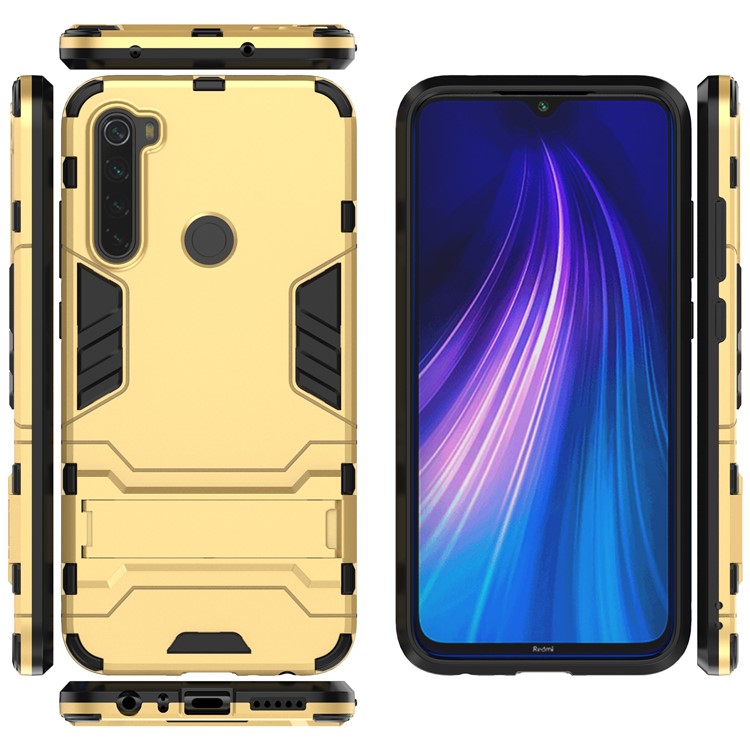 TPU Ibrido Plastica + Con Cavalletto Per Xiaomi Redmi Nota 8 - Oro-5
