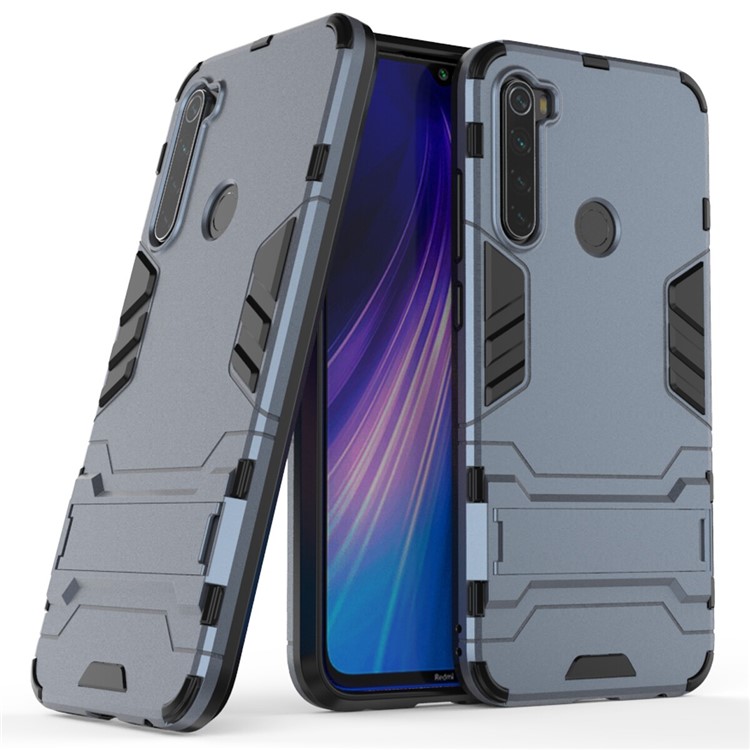 Plastic + TPU Hybrid Case with Kickstand for Xiaomi Redmi Note 8 - Dark Blue-1
