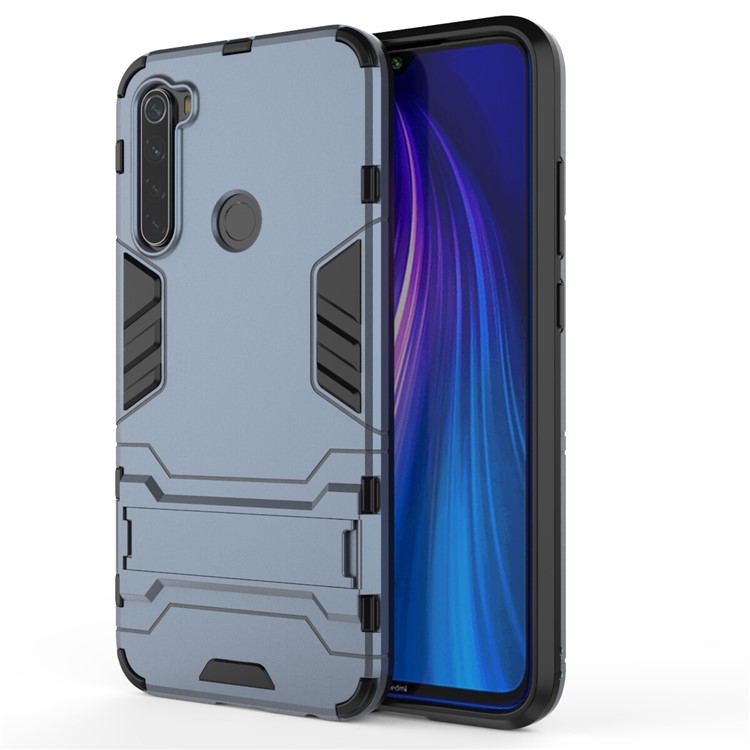 Plastic + TPU Hybrid Case with Kickstand for Xiaomi Redmi Note 8 - Dark Blue-2