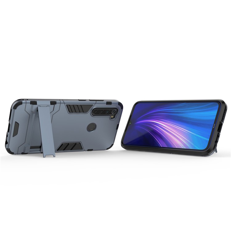 Plastic + TPU Hybrid Case with Kickstand for Xiaomi Redmi Note 8 - Dark Blue-4