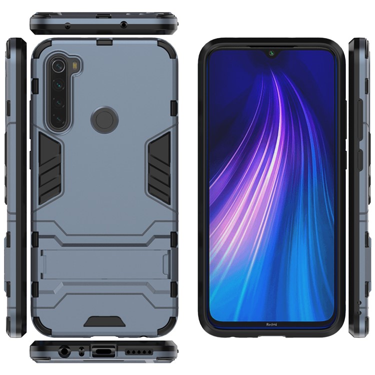 Plastic + TPU Hybrid Case with Kickstand for Xiaomi Redmi Note 8 - Dark Blue-5