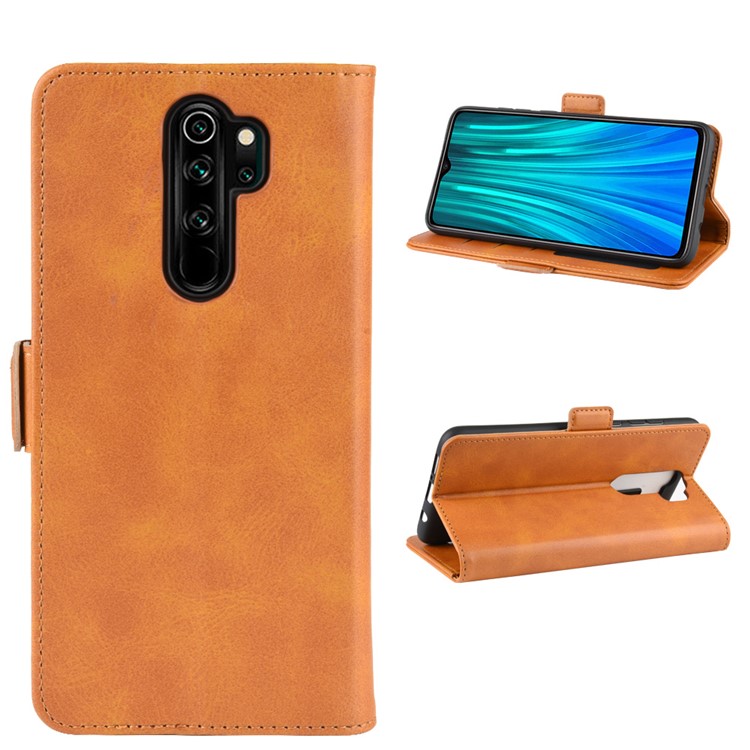 Magnet Adsorption Leather Wallet Stand Phone Casing for Xiaomi Redmi Note 8 Pro - Brown-1