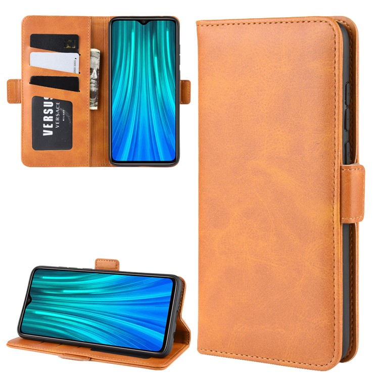 Magnet Adsorption Leather Wallet Stand Phone Casing for Xiaomi Redmi Note 8 Pro - Brown-2