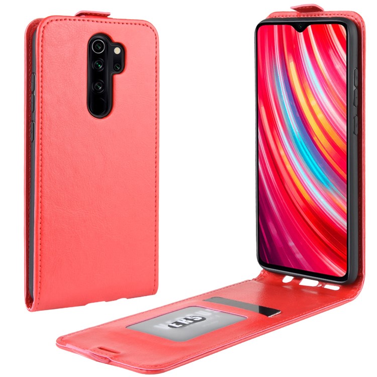 Verrückte Pferd Vertikaler Flip Leder Telefonschale Mit Kartenhalter Für Xiaomi Redmi Note 8 Pro - Rot-4