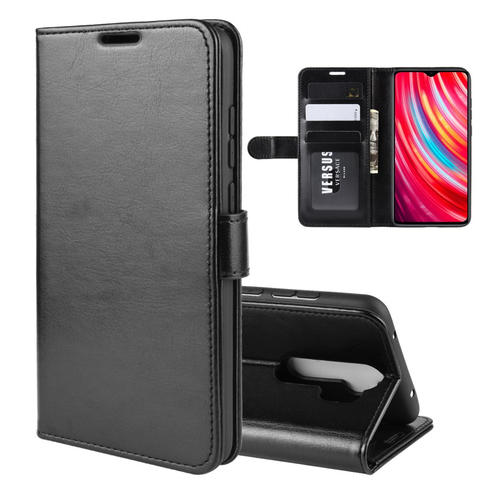 Crazy Horse Texture Leather Stand Wallet Phone Cover for Xiaomi Redmi Note 8 Pro - Black-1