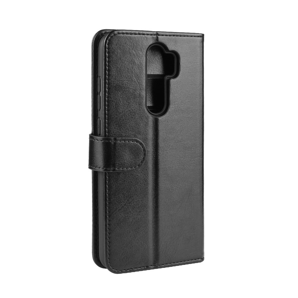 Capa Louca Do Telefone Da Carteira De Couro Da Textura Do Cavalo Para O Xiaomi Redmi Nota 8 Pro - Preto