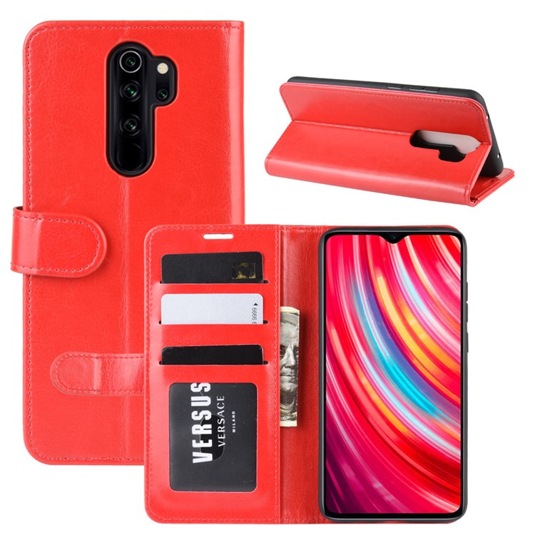 Crazy Horse Texture Leather Stand Wallet Phone Cover for Xiaomi Redmi Note 8 Pro - Red-8