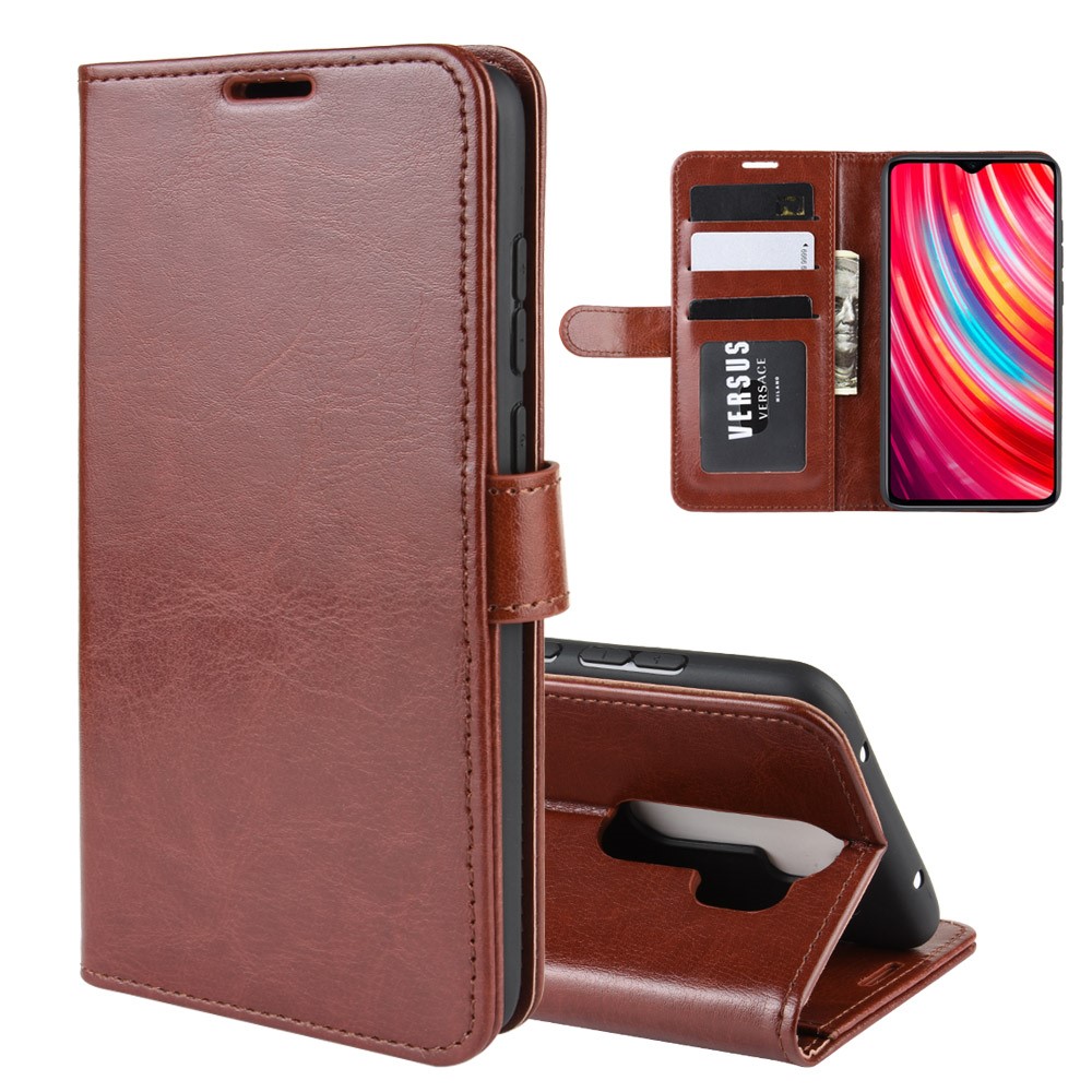 Crazy Horse Texture Leather Stand Wallet Phone Cover for Xiaomi Redmi Note 8 Pro - Brown-1