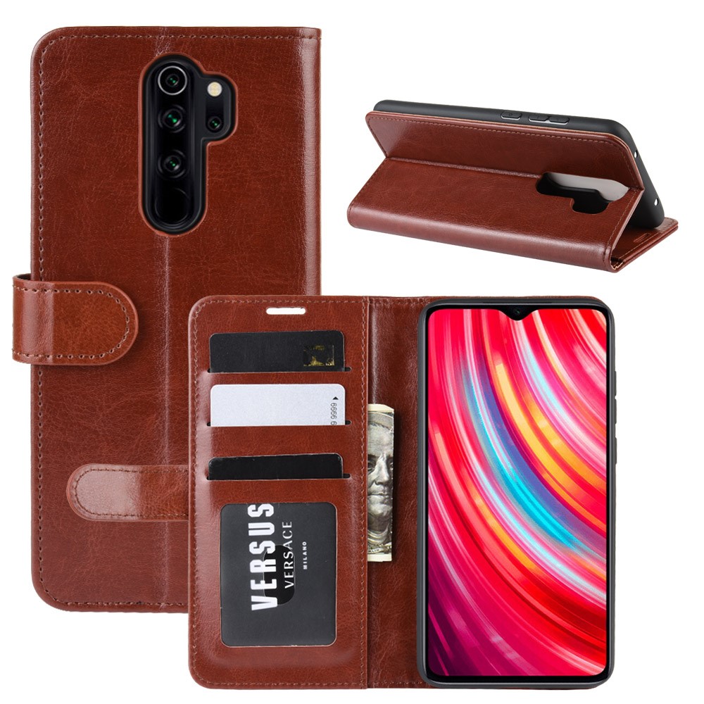 Crazy Horse Texture Leather Stand Wallet Phone Cover for Xiaomi Redmi Note 8 Pro - Brown-8