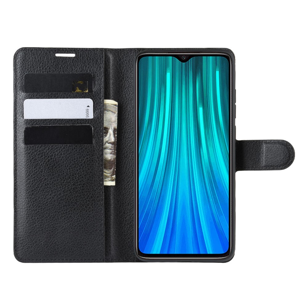 Litchi Skin Flip Cuero de Cuero Case de Teléfonos Para Xiaomi Redmi Note 8 Pro Plegable Phold Fase de Teléfono - Negro