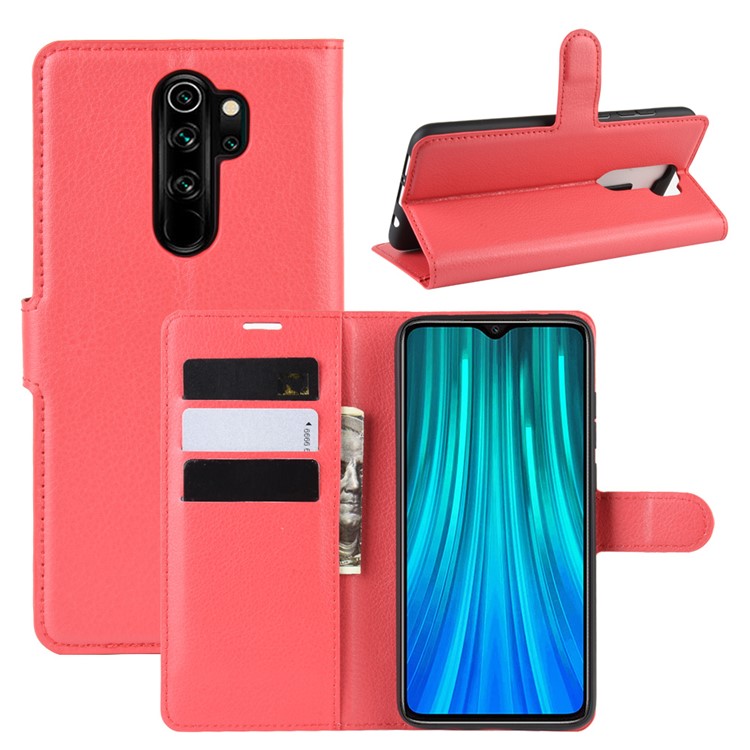 Litchi Skin Flip Leather Wallet Phone Case for Xiaomi Redmi Note 8 Pro - Red-1