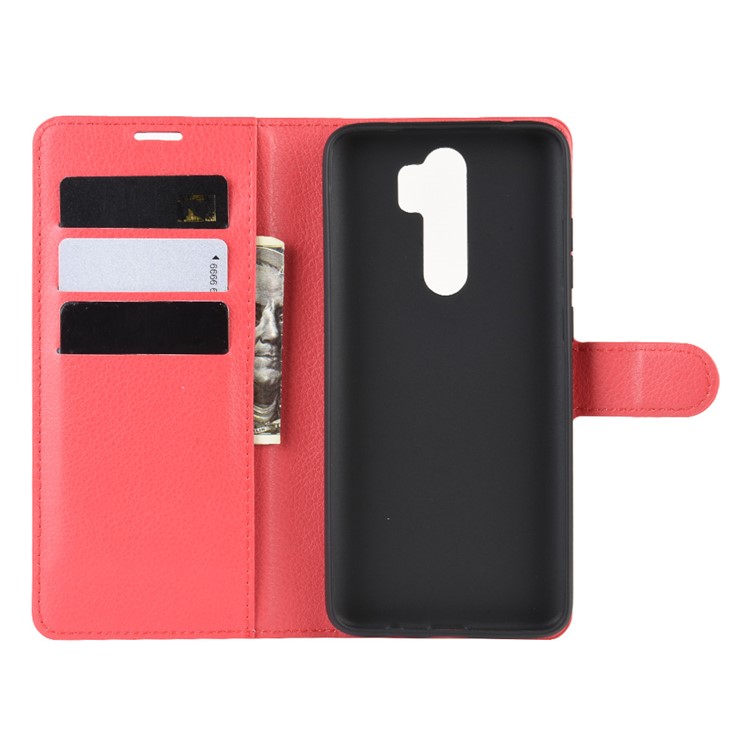 Litchi Skin Flip Leder Brieftaschenhülle Für Xiaomi Redmi Note 8 Pro Faltbares Stand Phone Hülle - Rot-3