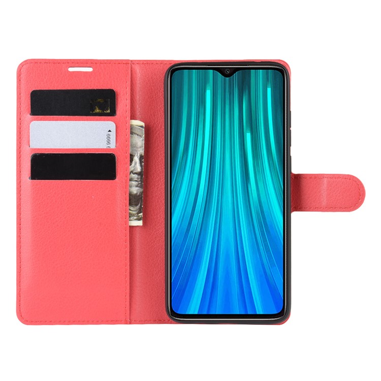 Litchi Skin Flip Leder Brieftaschenhülle Für Xiaomi Redmi Note 8 Pro Faltbares Stand Phone Hülle - Rot-4