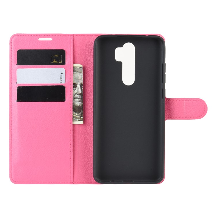 Litchi Skin Flip le Cuir Portefeuille Case de Téléphone Pour Xiaomi Redmi Note 8 Pro Poldable Stand Case de Téléphone Pliable - Rose-3