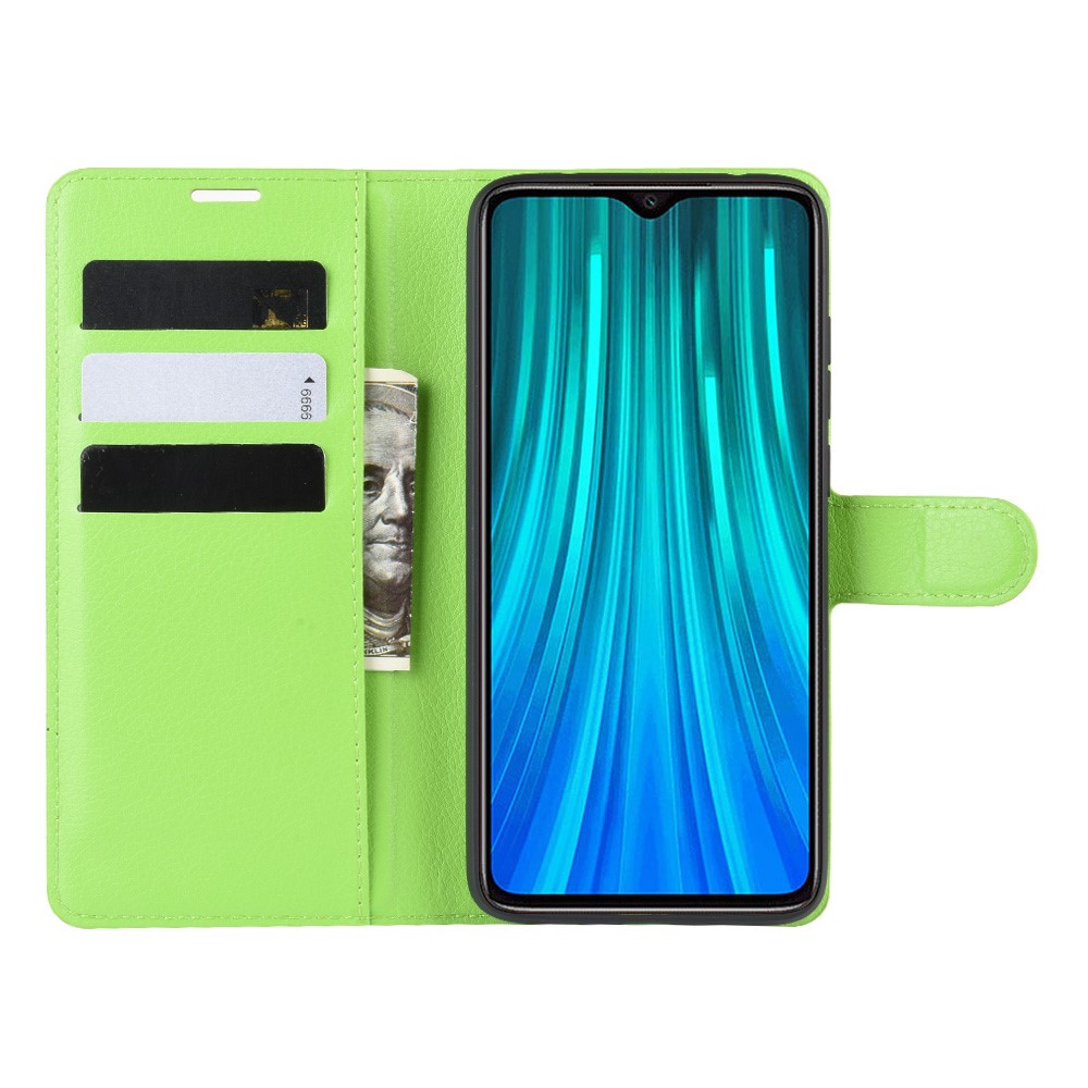 Litchi Skin Flip Leather Wallet Case Для Xiaomi Redmi Note 8 Pro - Зеленый-4