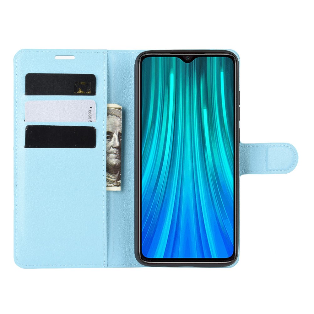 Litchi Skin Flip Leder Brieftaschenhülle Für Xiaomi Redmi Note 8 Pro Faltbares Stand Phone Hülle - Baby Blau-4